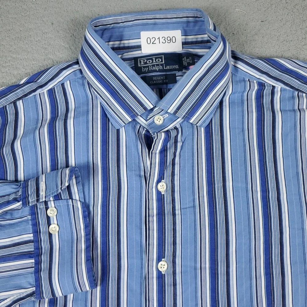 Ralph Lauren Shirt Size 18 Blue Striped Regent Dress Button Up *STAINED*